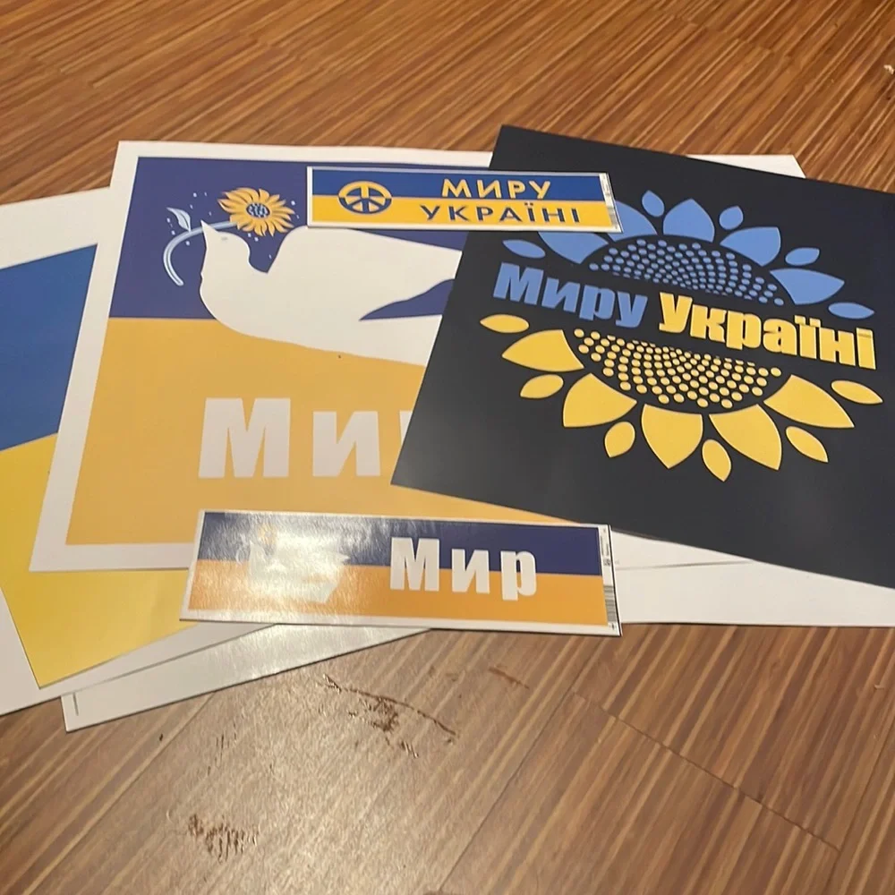 10-piece new Ukrainian peace posters and bumper stickers